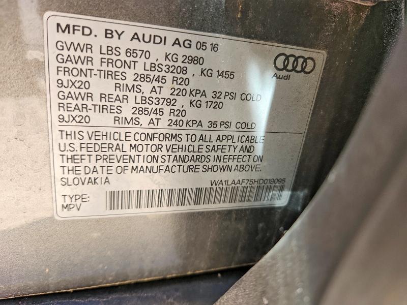 56322136 :رقم المزاد ، WA1LAAF75HD019095 vin ، 2017 Audi Q7 مزاد بيع