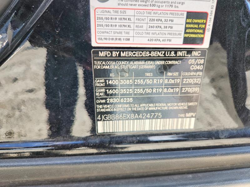 58780986 :رقم المزاد ، 4JGBB86EX8A424775 vin ، 2008 Mercedes-benz Ml مزاد بيع