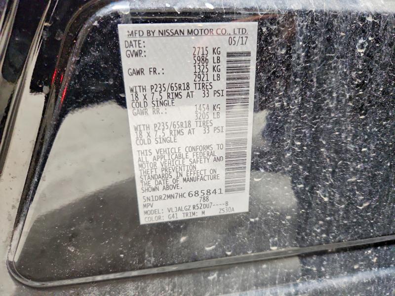 Auction sale of the 2017 Nissan Pathfinder, vin: 5N1DR2MN7HC685841, lot number: 57875056