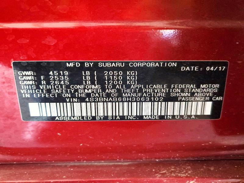 2017 Subaru Legacy მანქანა იყიდება აუქციონზე, vin: 4S3BNAB68H3063102, აუქციონის ნომერი: 56972636