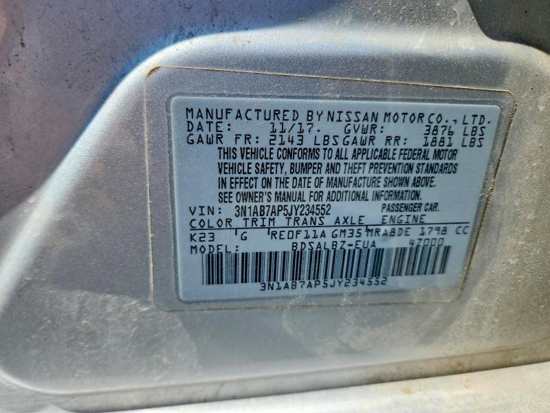 57869296 :رقم المزاد ، 3N1AB7AP5JY234552 vin ، 2018 Nissan Sentra مزاد بيع