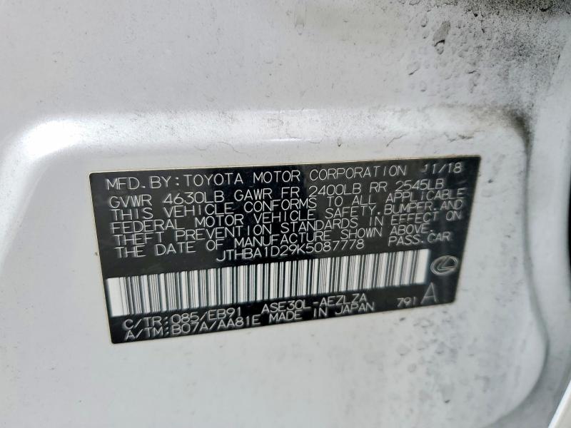 Aukcja sprzedaży 2019 Lexus Is, vin: JTHBA1D29K5087778, numer aukcji: 59013056