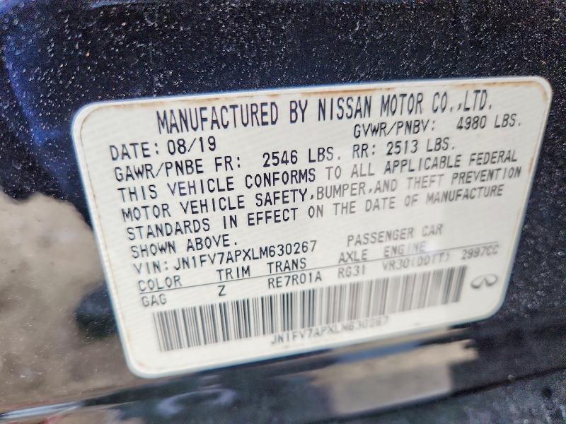 57409586 :رقم المزاد ، JN1FV7APXLM630267 vin ، 2020 Infiniti Q50 مزاد بيع