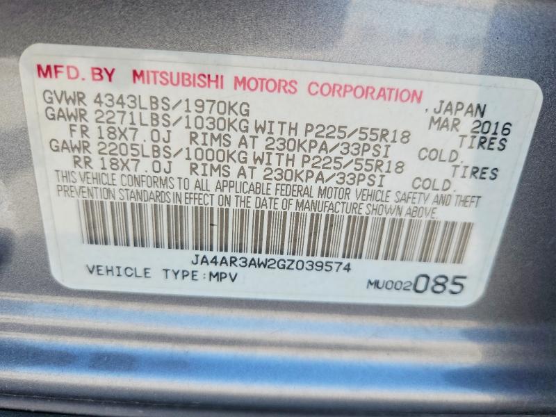 Aukcja sprzedaży 2016 Mitsubishi Outlander Sport, vin: JA4AR3AW2GZ039574, numer aukcji: 57109696