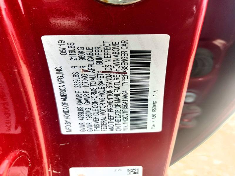 Продажа на аукционе авто 2019 Honda Accord, vin: 1HGCV1F15KA114434, номер лота: 57585036