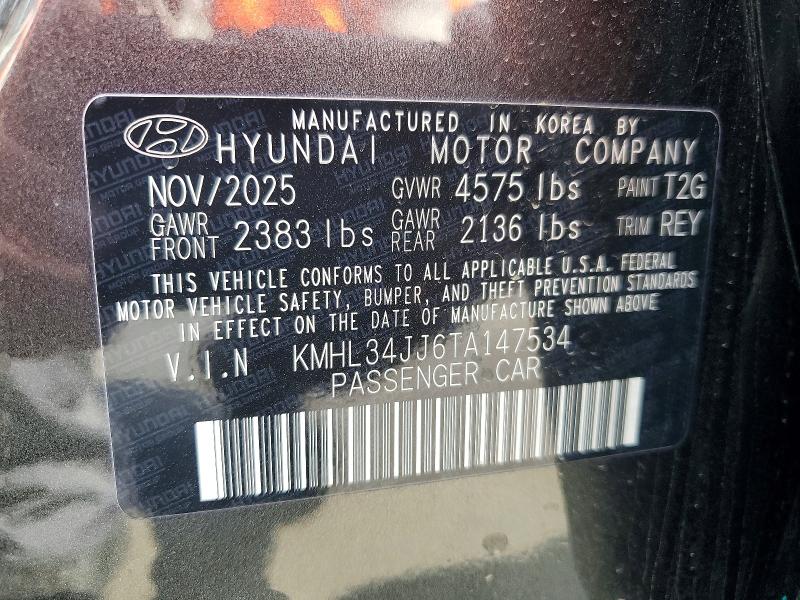 2026 Hyundai Sonata Hybrid მანქანა იყიდება აუქციონზე, vin: KMHL34JJ6TA147534, აუქციონის ნომერი: 56683986