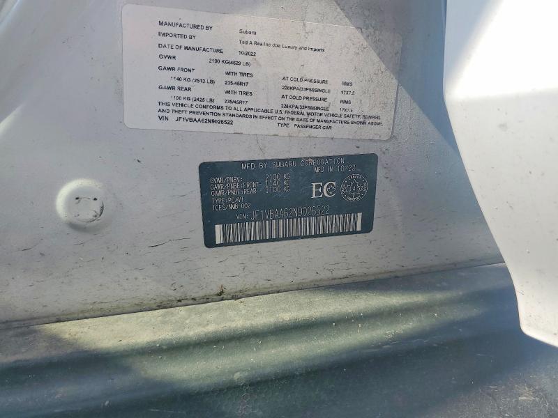 Продаж на аукціоні авто 2022 Subaru Wrx, vin: JF1VBAA62N9026522, номер лоту: 56720356
