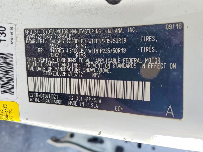 Продаж на аукціоні авто 2017 Toyota Sienna, vin: 5TDXZ3DC2HS786712, номер лоту: 55514986