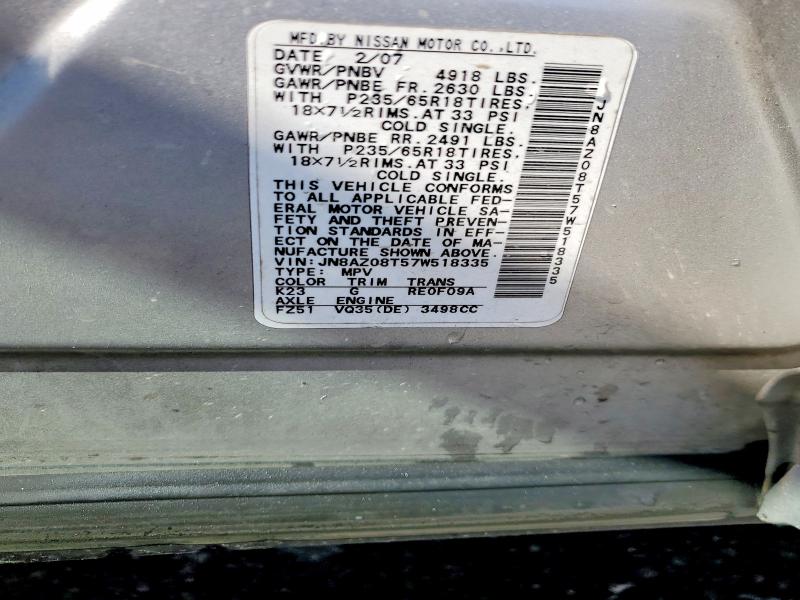 Aukcja sprzedaży 2007 Nissan Murano, vin: JN8AZ08T57W518335, numer aukcji: 58353066