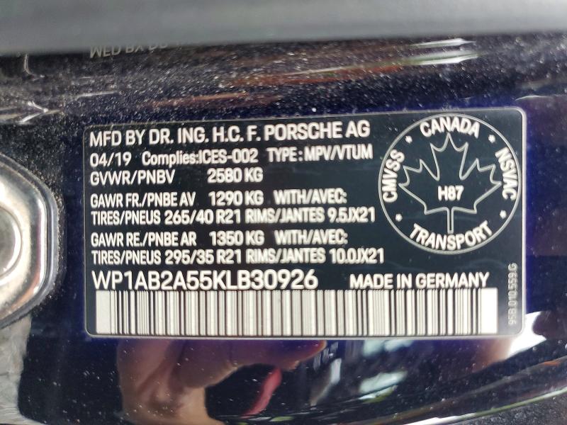 2019 Porsche Macan მანქანა იყიდება აუქციონზე, vin: WP1AB2A55KLB30926, აუქციონის ნომერი: 57384126