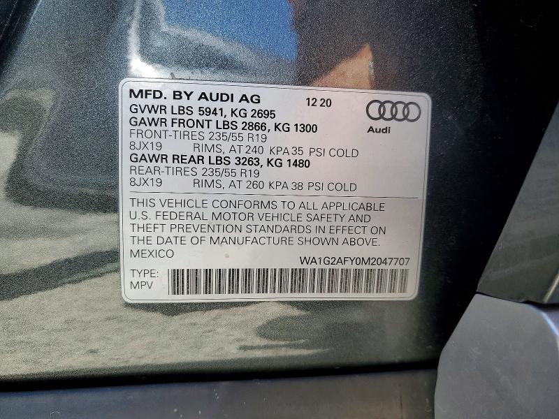 58469056 :رقم المزاد ، WA1G2AFY0M2047707 vin ، 2021 Audi Q5 E مزاد بيع