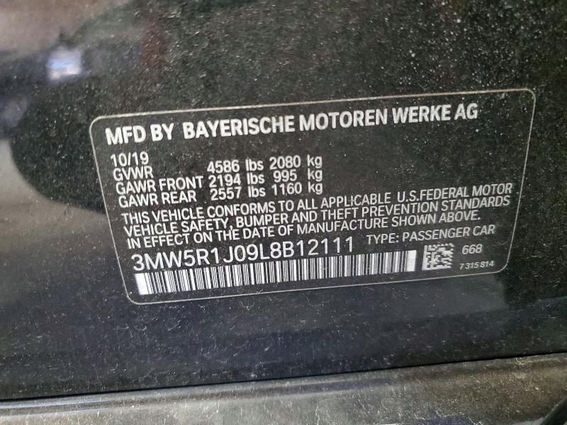 56120286 :رقم المزاد ، 3MW5R1J09L8B12111 vin ، 2020 Bmw 330i مزاد بيع
