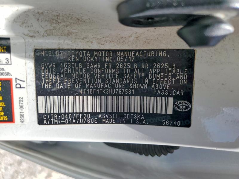 57232776 :رقم المزاد ، 4T1BF1FK3HU787581 vin ، 2017 Toyota Camry مزاد بيع
