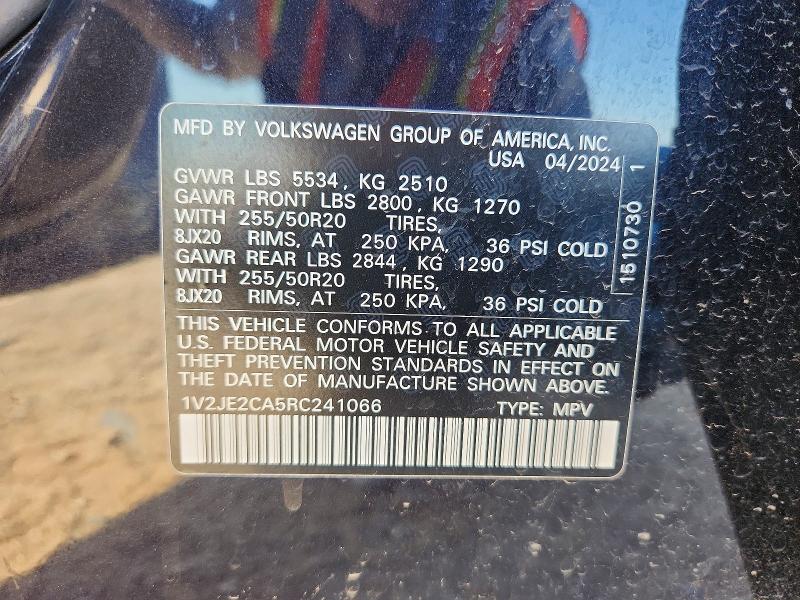 56805926 :رقم المزاد ، 1V2JE2CA5RC241066 vin ، 2024 Volkswagen Atlas Cross Sport مزاد بيع