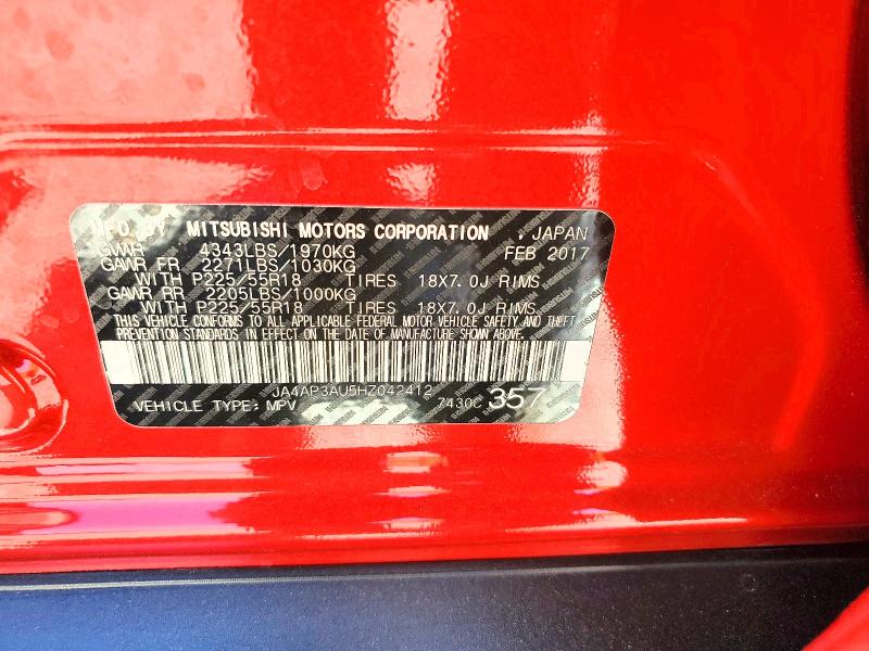 56166096 :رقم المزاد ، JA4AP3AU5HZ042412 vin ، 2017 Mitsubishi Outlander Sport مزاد بيع