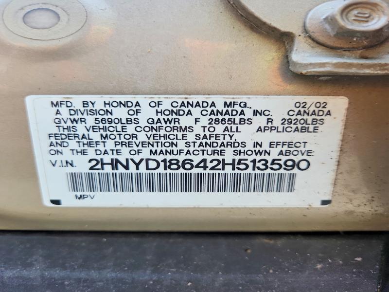 2002 Acura Mdx მანქანა იყიდება აუქციონზე, vin: 2HNYD18642H513590, აუქციონის ნომერი: 54833286