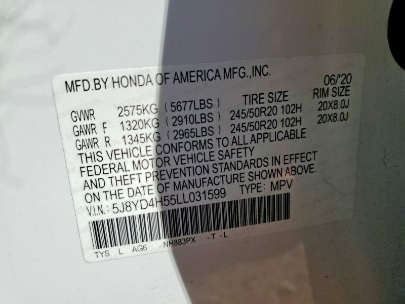 Продажа на аукционе авто 2020 Acura Mdx, vin: 5J8YD4H55LL031599, номер лота: 57632586