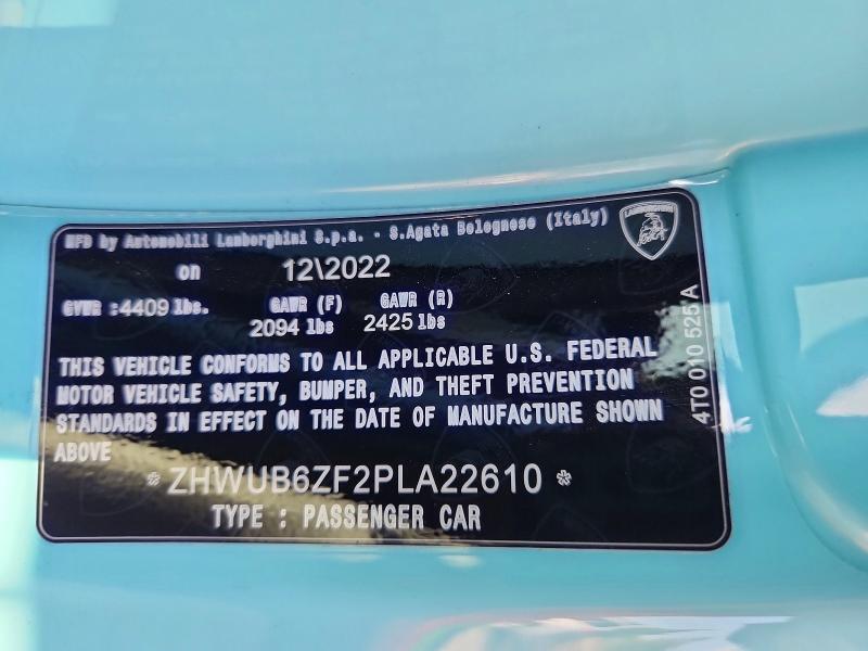 Aukcja sprzedaży 2023 Lamborghini Huracan, vin: ZHWUB6ZF2PLA22610, numer aukcji: 58384666