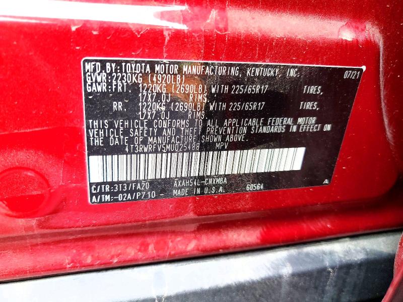 Продаж на аукціоні авто 2021 Toyota Rav4, vin: 4T3RWRFV5MU025488, номер лоту: 58614606