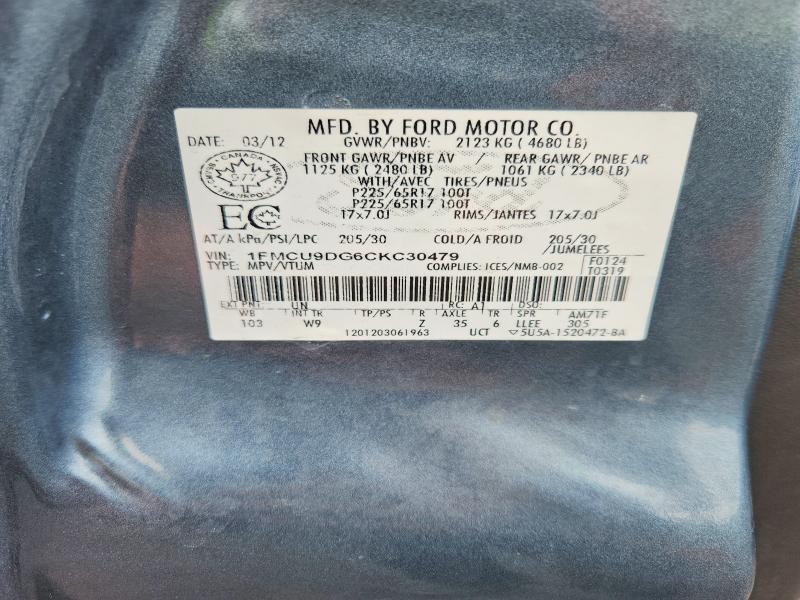 Продаж на аукціоні авто 2012 Ford Escape, vin: 1FMCU9DG6CKC30479, номер лоту: 55282396