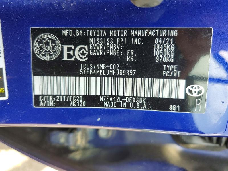 Продажа на аукционе авто 2021 Toyota Corolla, vin: 5YFB4MBE0MP089397, номер лота: 59094296