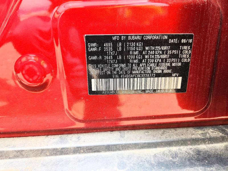 58273436 :رقم المزاد ، 4S4BSAFC8K3228772 vin ، 2019 Subaru Outback مزاد بيع