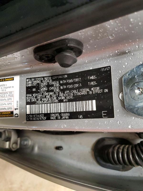 Aukcja sprzedaży 2018 Toyota 4runner, vin: JTEBU5JR3J5515985, numer aukcji: 58269746