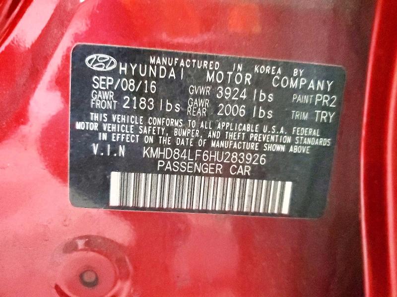 Aukcja sprzedaży 2017 Hyundai Elantra, vin: KMHD84LF6HU283926, numer aukcji: 53449776