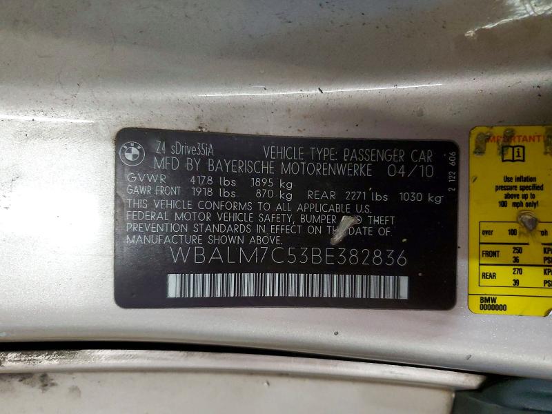 58786556 :رقم المزاد ، WBALM7C53BE382836 vin ، 2011 Bmw Z4 مزاد بيع