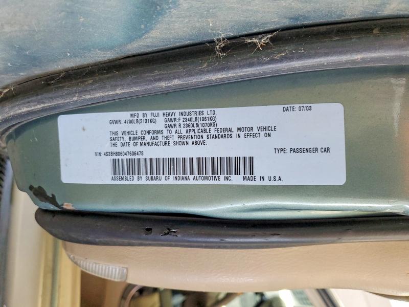 Продажа на аукционе авто 2004 Subaru Legacy, vin: 4S3BH806047606478, номер лота: 55575186