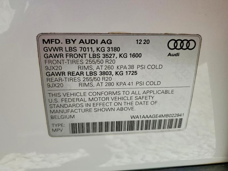 Aukcja sprzedaży 2021 Audi E-tron, vin: WA1AAAGE4MB022841, numer aukcji: 58332186