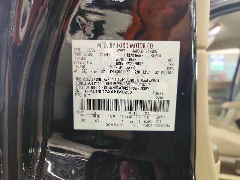 58075716 :رقم المزاد ، 1FMCU9DGXAKB50258 vin ، 2010 Ford Escape مزاد بيع