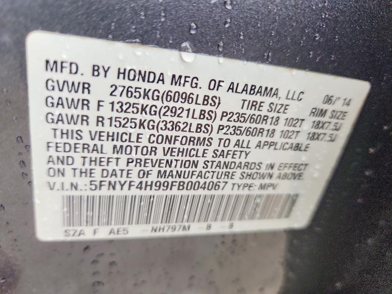 Aukcja sprzedaży 2015 Honda Pilot, vin: 5FNYF4H99FB004067, numer aukcji: 58077856
