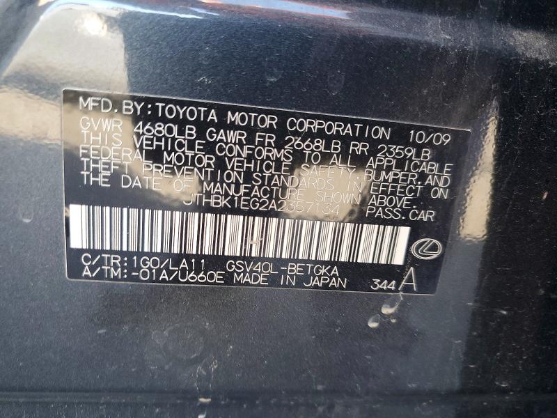 Aukcja sprzedaży 2010 Lexus Es, vin: JTHBK1EG2A2357134, numer aukcji: 57004946