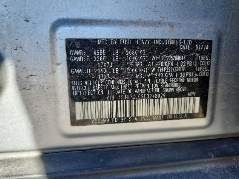 2014 Subaru Outback მანქანა იყიდება აუქციონზე, vin: 4S4BRCLC9E3278029, აუქციონის ნომერი: 57716616