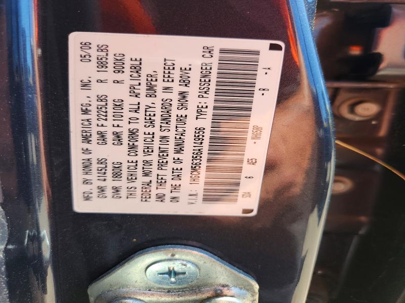 2006 Honda Accord მანქანა იყიდება აუქციონზე, vin: 1HGCM56356A149556, აუქციონის ნომერი: 55536496