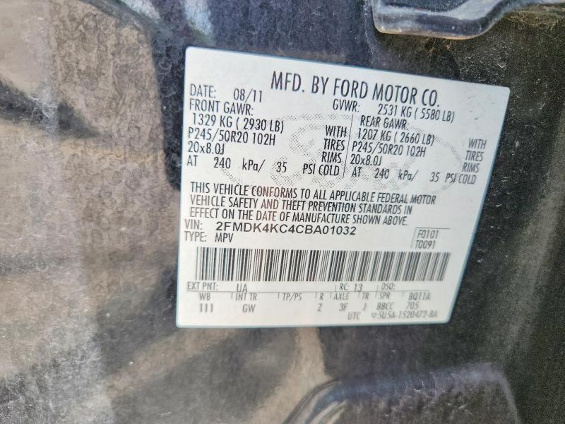 55424526 :رقم المزاد ، 2FMDK4KC4CBA01032 vin ، 2012 Ford Edge مزاد بيع