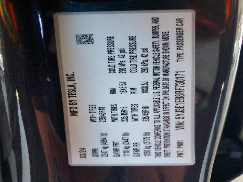 Продаж на аукціоні авто 2024 Tesla Model 3, vin: 5YJ3E1EB8RF730171, номер лоту: 58793756