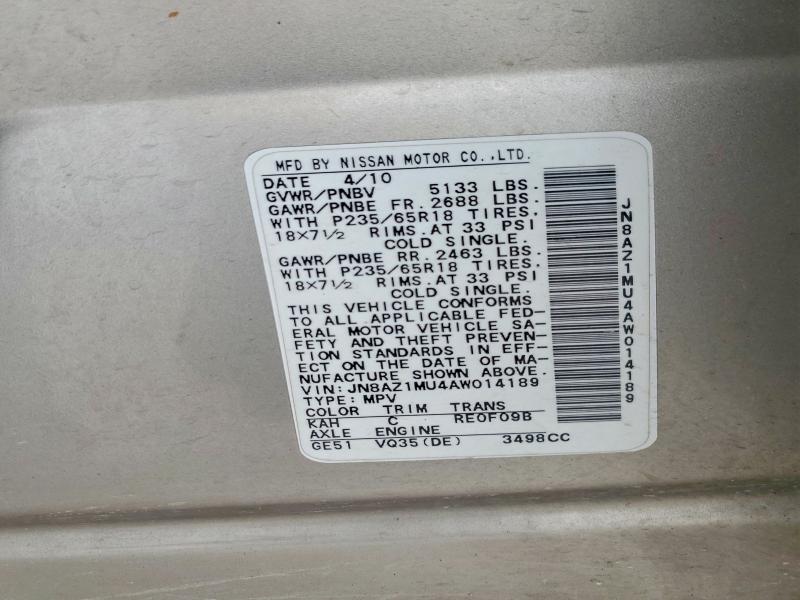 Продажа на аукционе авто 2010 Nissan Murano, vin: JN8AZ1MU4AW014189, номер лота: 56163896