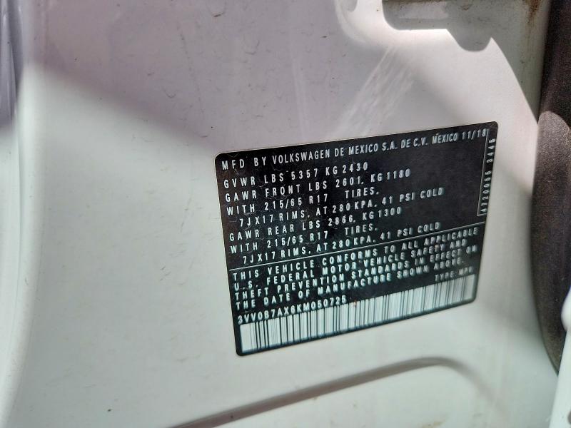 Продаж на аукціоні авто 2019 Volkswagen Tiguan, vin: 3VV0B7AX6KM050725, номер лоту: 57879636