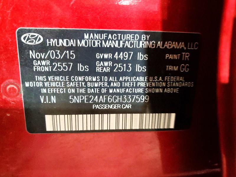 Aukcja sprzedaży 2016 Hyundai Sonata, vin: 5NPE24AF6GH337599, numer aukcji: 58239216