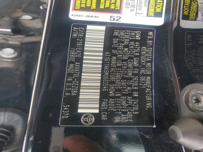 57208916 :رقم المزاد ، 4T1G11AK6MU603546 vin ، 2021 Toyota Camry مزاد بيع