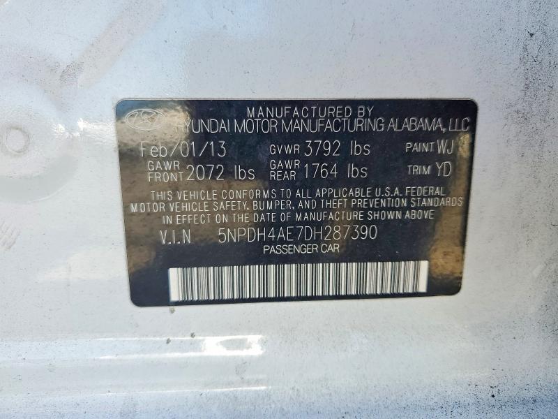 58420416 :رقم المزاد ، 5NPDH4AE7DH287390 vin ، 2013 Hyundai Elantra مزاد بيع