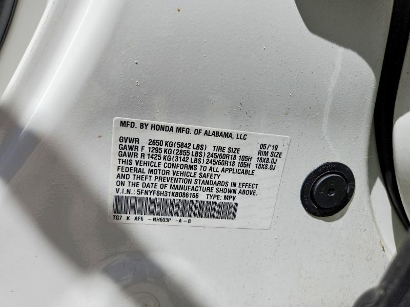 Продажа на аукционе авто 2019 Honda Pilot, vin: 5FNYF6H31KB086166, номер лота: 55200726