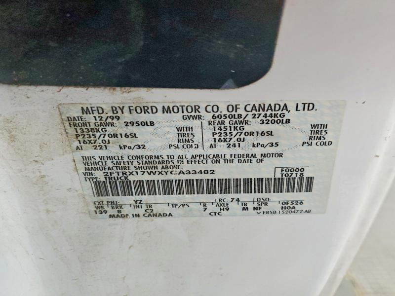 Aukcja sprzedaży 2000 Ford F150, vin: 2FTRX17WXYCA33482, numer aukcji: 57179866