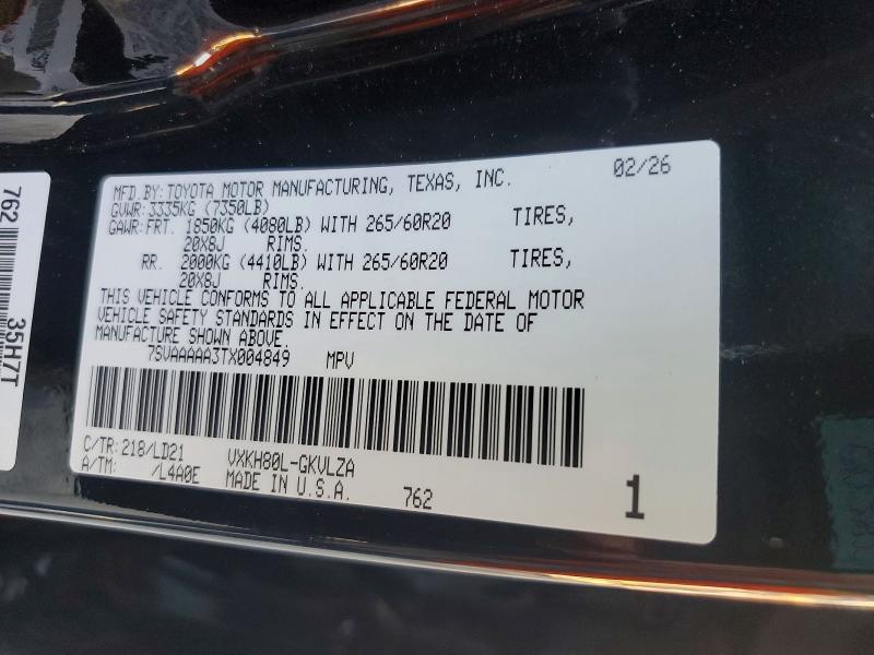 Aukcja sprzedaży 2026 Toyota Sequoia, vin: 7SVAAAAA3TX004849, numer aukcji: 57626016