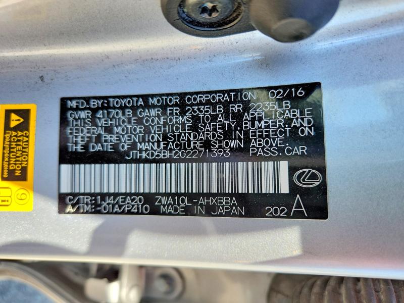 Auction sale of the 2016 Lexus Ct, vin: JTHKD5BH2G2271393, lot number: 57578436