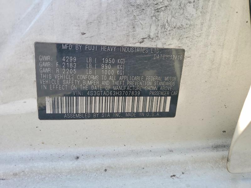 2017 Subaru Impreza მანქანა იყიდება აუქციონზე, vin: 4S3GTAD63H3707839, აუქციონის ნომერი: 58331766