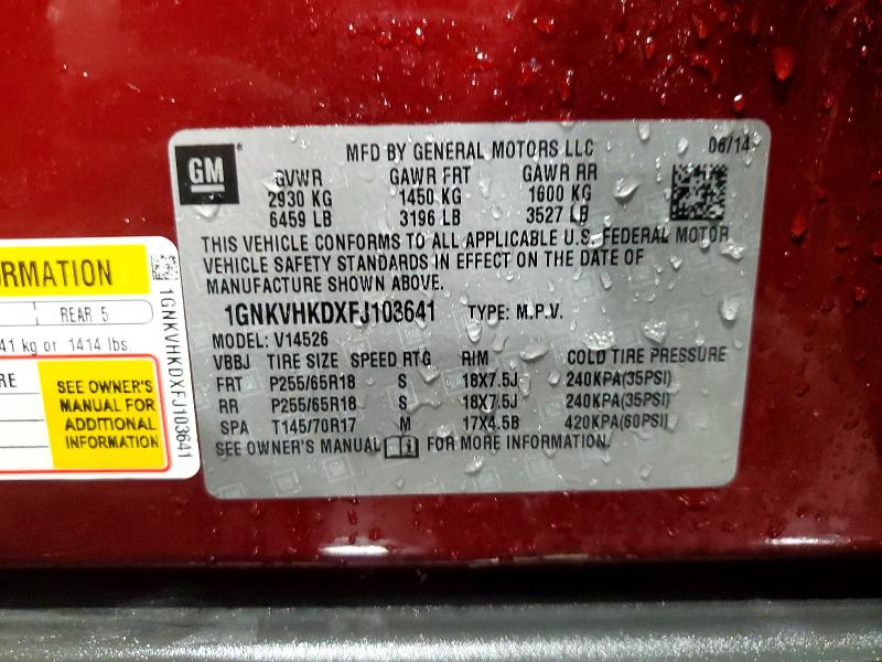 Aukcja sprzedaży 2015 Chevrolet Traverse, vin: 1GNKVHKDXFJ103641, numer aukcji: 56245346