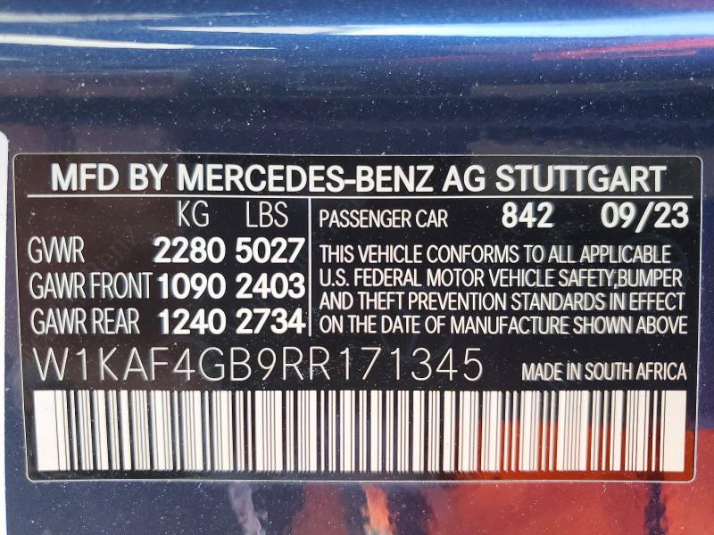 Aukcja sprzedaży 2024 Mercedes-benz C, vin: W1KAF4GB9RR171345, numer aukcji: 56649686